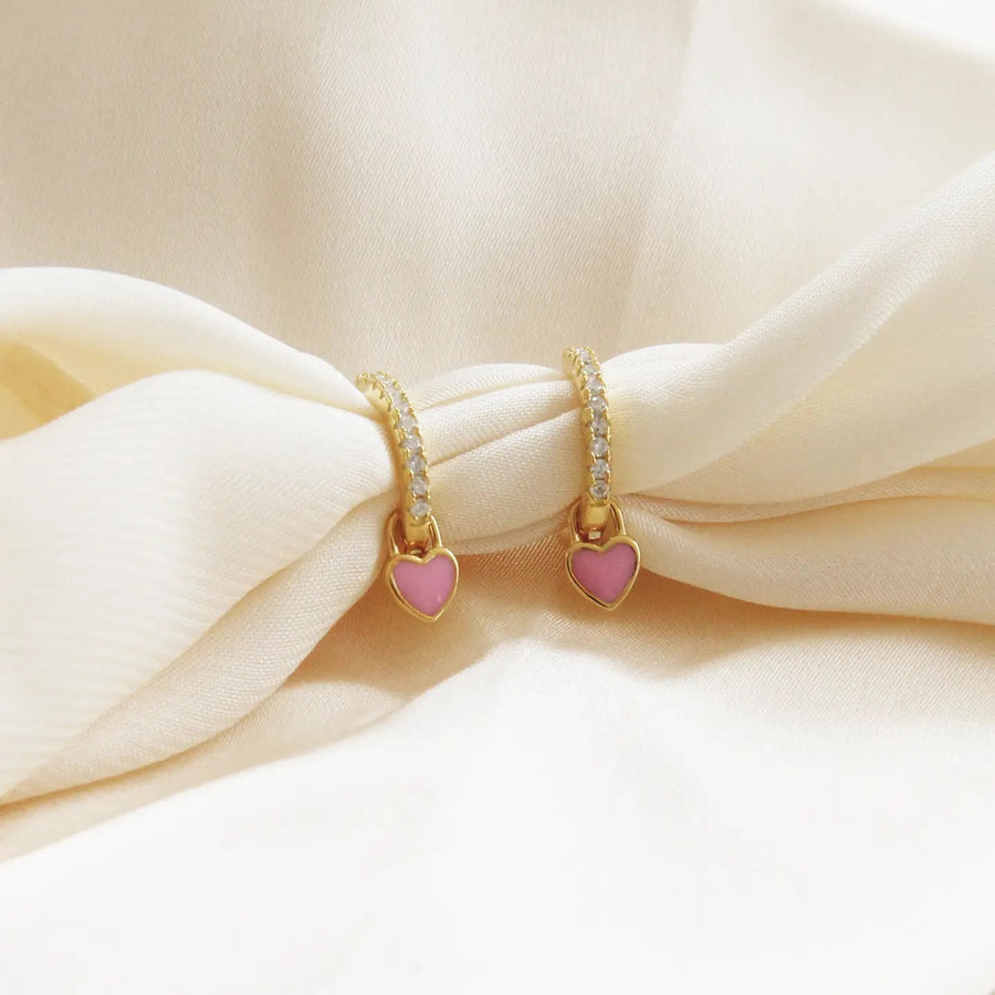 TINY PINK HEART HOOPS