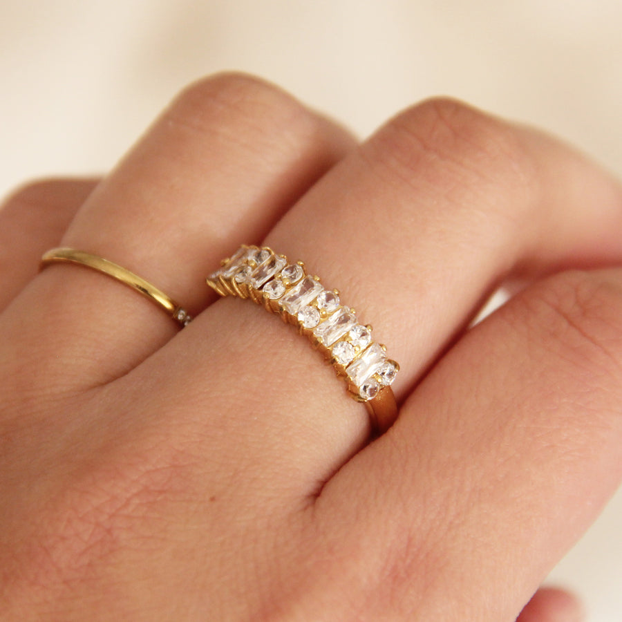 BAGUETTE AND ROUND CZ SEMI ETERNITY BAND