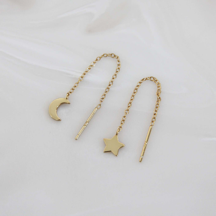 MOON AND STAR THREADER EARRINGS