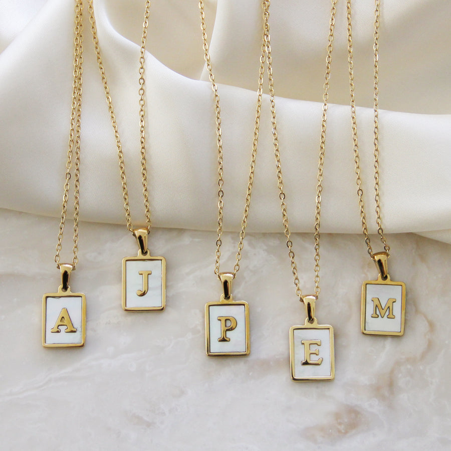 Mother of shop pearl initial necklace