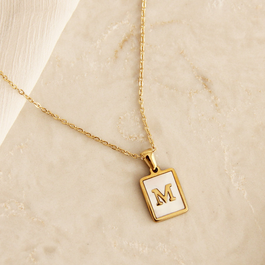 MOTHER OF PEARL INITIAL MONOGRAM NECKLACE