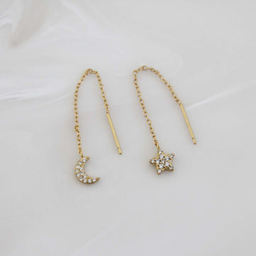 PAVE MOON AND STAR THREADER EARRINGS