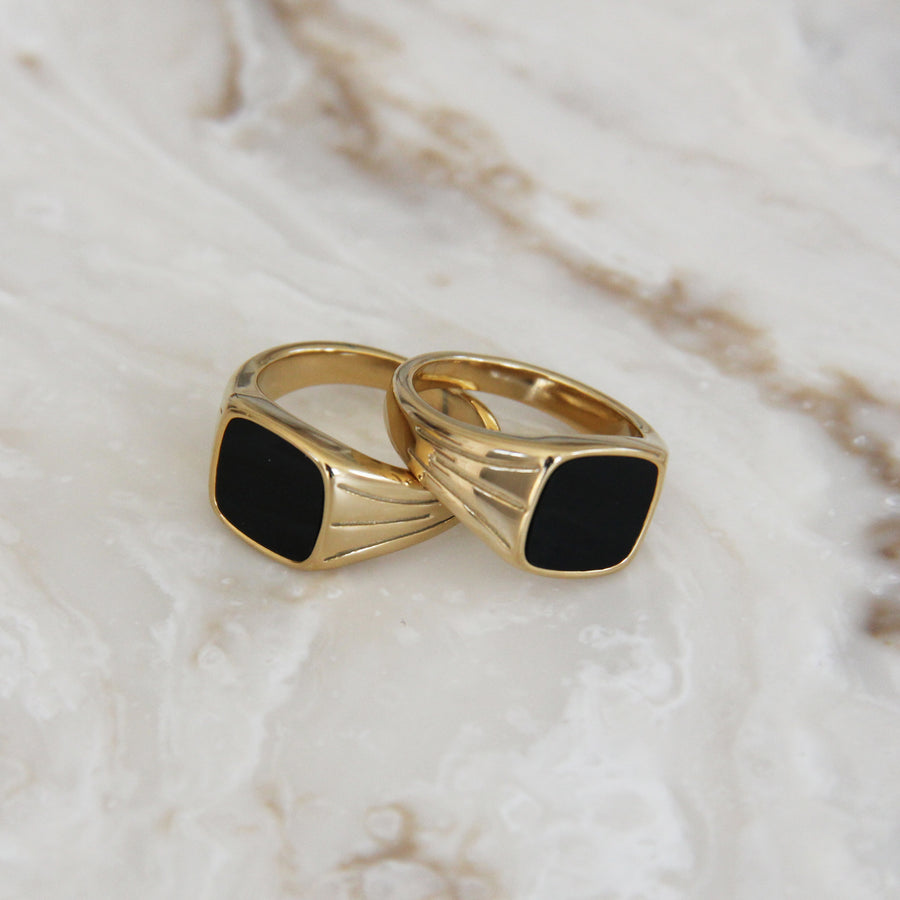 Gold and discount black signet ring