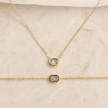 EMERALD CUT CZ NECKLACE AND BRACELET SET