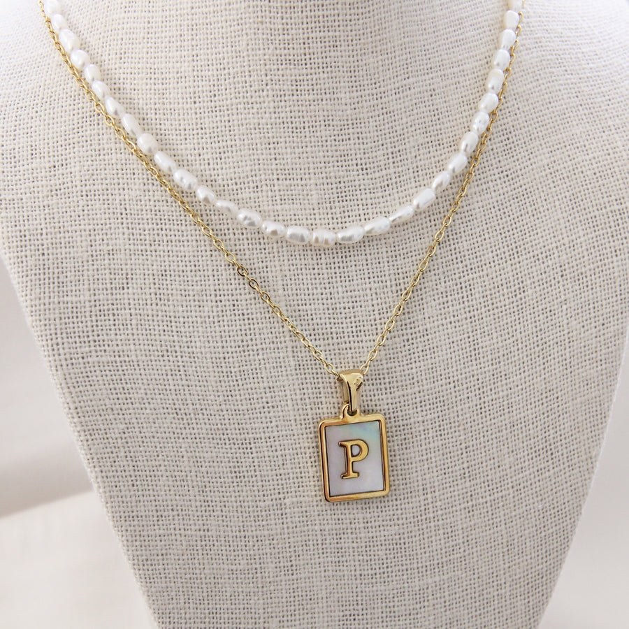 MOTHER OF PEARL INITIAL MONOGRAM NECKLACE